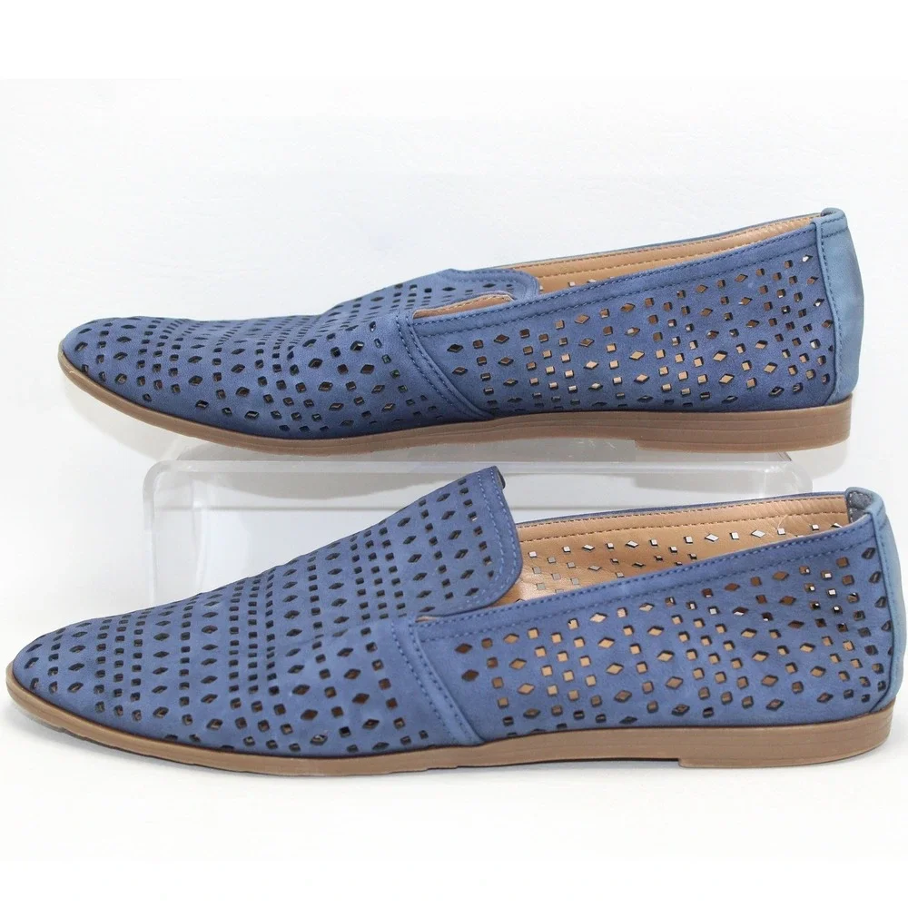 Franco Sarto Faryn Blue Laser Cut Perforated Slip On Loafers Flats Mens 8M‎